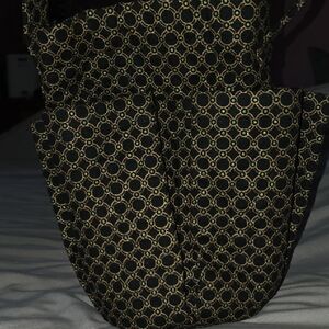 +Black and Gold Patterned Wine Tote Bag
